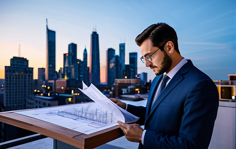 **
"A professional architect, fully clothed in modest business attire, stands reviewing blueprints on a brightly lit city rooftop at twilight. The cityscape glows softly in the background. Safe for work, appropriate content, perfect anatomy, natural proportions, well-formed hands, proper finger count, professional photography, high quality."
**
