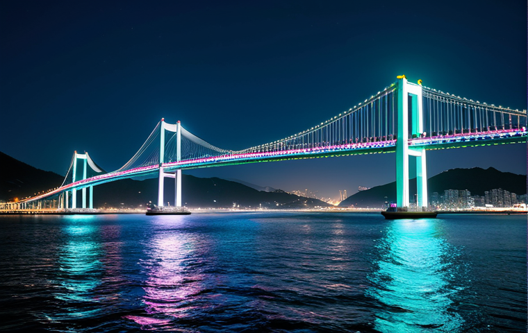 **

"Gwangan Bridge at night, Busan, South Korea, fully clothed tourists admiring the colorful lights reflecting on the water, safe for work, appropriate content, perfect anatomy, correct proportions, professional photography, family-friendly, high quality."

**