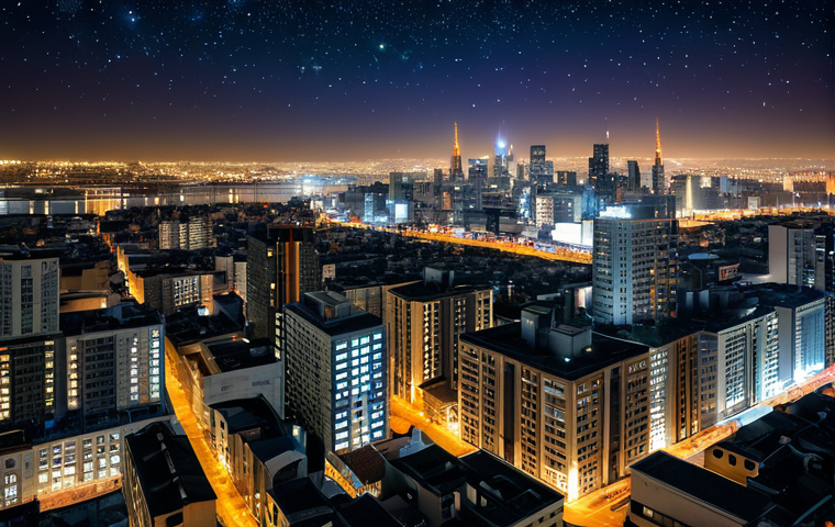 야경을 테마로 한 그림 전시 - City Nightscape**

"A vibrant cityscape at night, viewed from a slight elevation. Buildings are full...