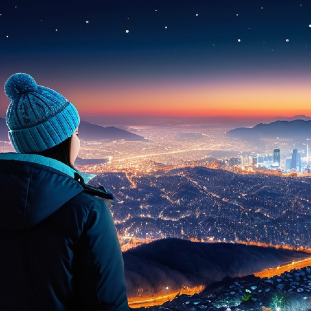 광주 무등산 야경 - **Prompt 1: "A breathtaking panoramic view from Junggyesan of Modingasan mountain at night, overlook...