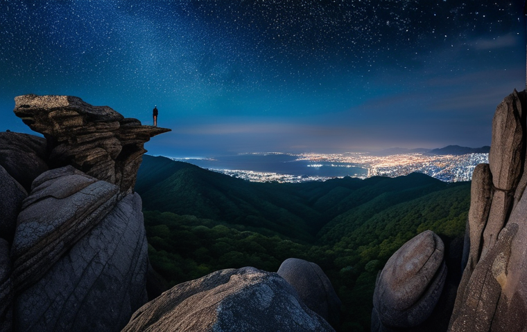 광주 무등산 야경 - **Prompt 1: "A breathtaking panoramic view from Junggyesan of Modingasan mountain at night, overlook...