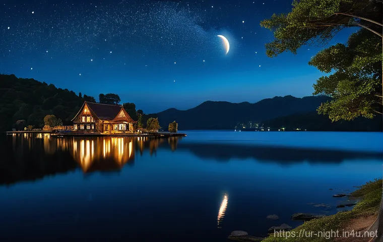 야경과 달빛 촬영 - **Prompt 1: Moonlit Serenity over a Lakeside Village**
    "A tranquil night landscape showcasing a ...