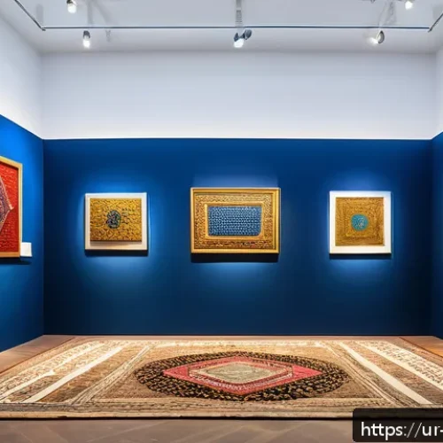 야경을 테마로 한 전시회 - A vibrant art gallery scene showcasing a blend of traditional Syrian crafts and modern digital art, ...