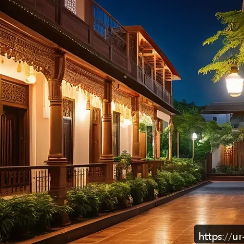 야경 포토스팟 추천 - A serene residential street at night in an Urdu-speaking city, adorned with delicate fairy lights st...